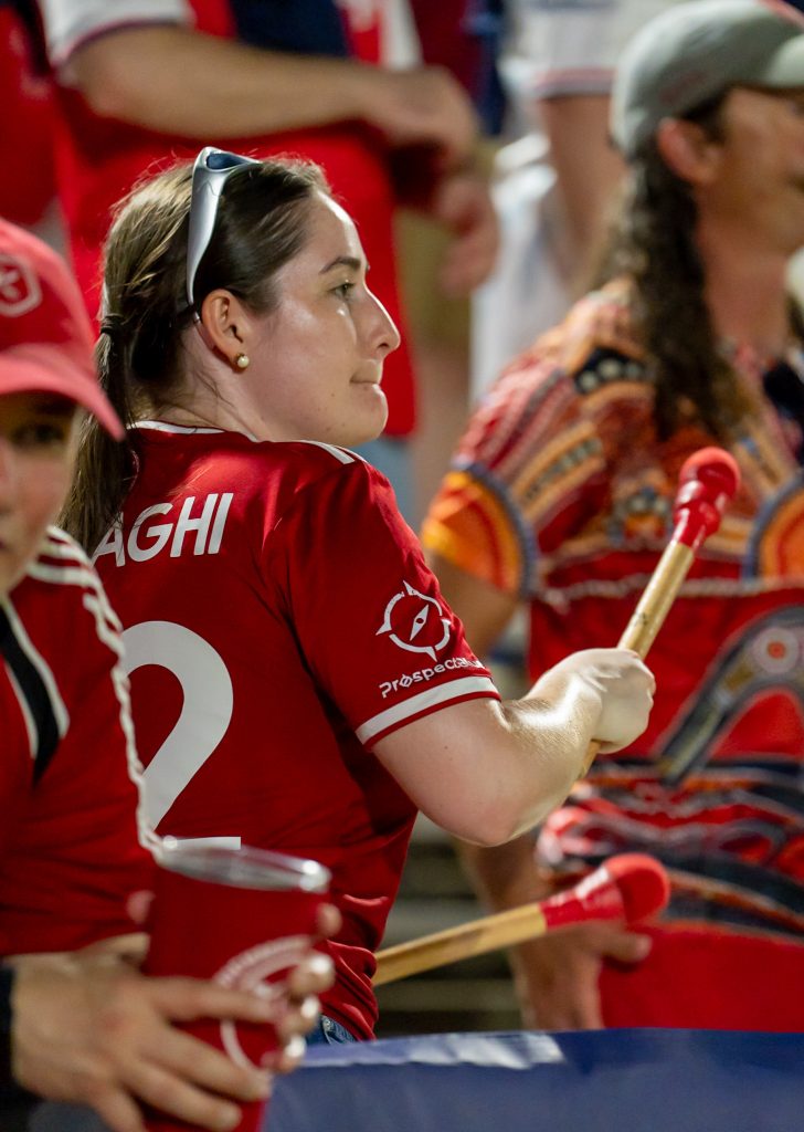 Richmond Kickers supporters beat drums in the stands at City Stadium.