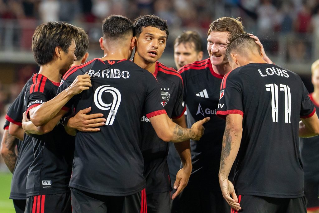 DC United celebrating a goal against Nashville SC