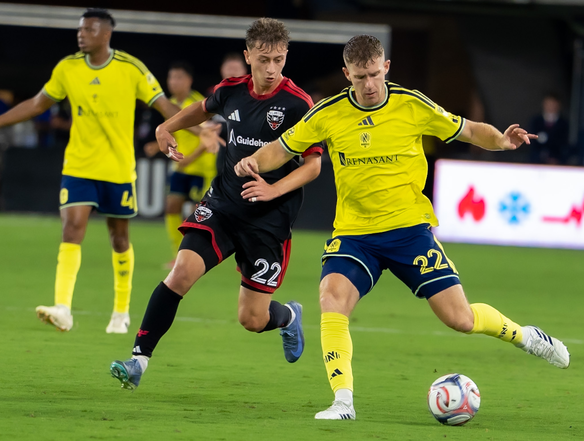 DC United defend against Nashville SC posession