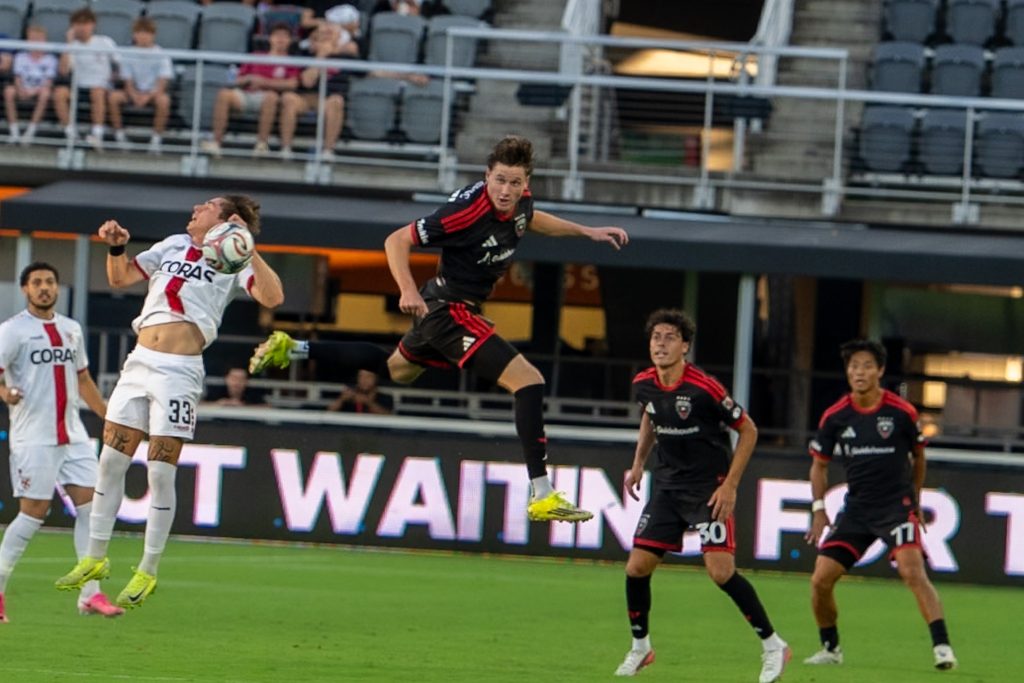 Airborne action between the friendly between DC United and Loudon United
